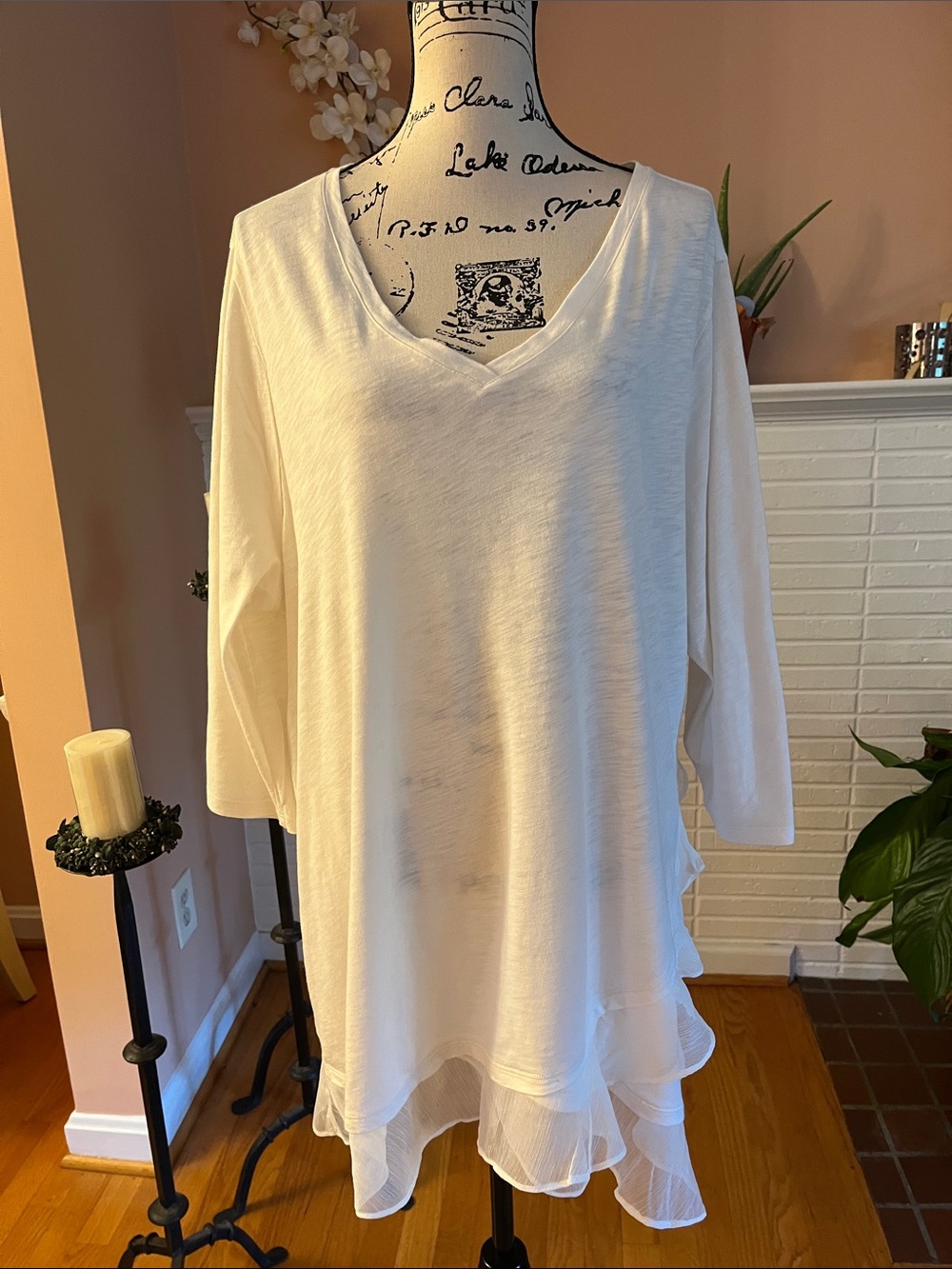 Women's Cream V-Neck Layered Hem Tunic by Soft Surroundings